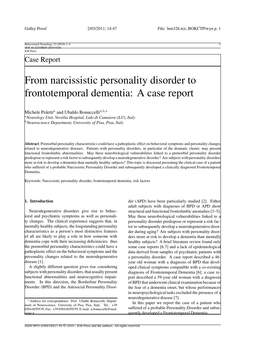 case study narcissistic personality disorder