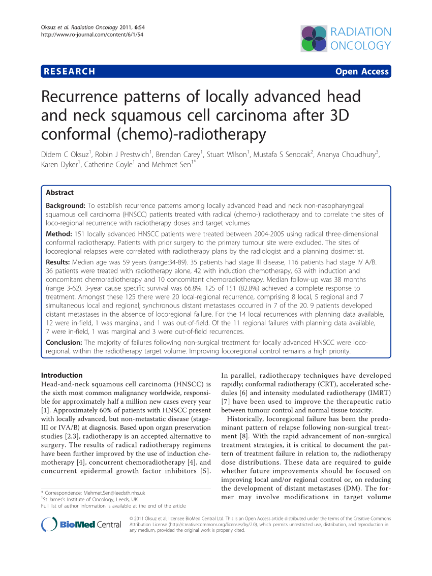 Pdf Recurrence Patterns Of Locally Advanced Head And Neck Squamous Cell Carcinoma After 3d 5999