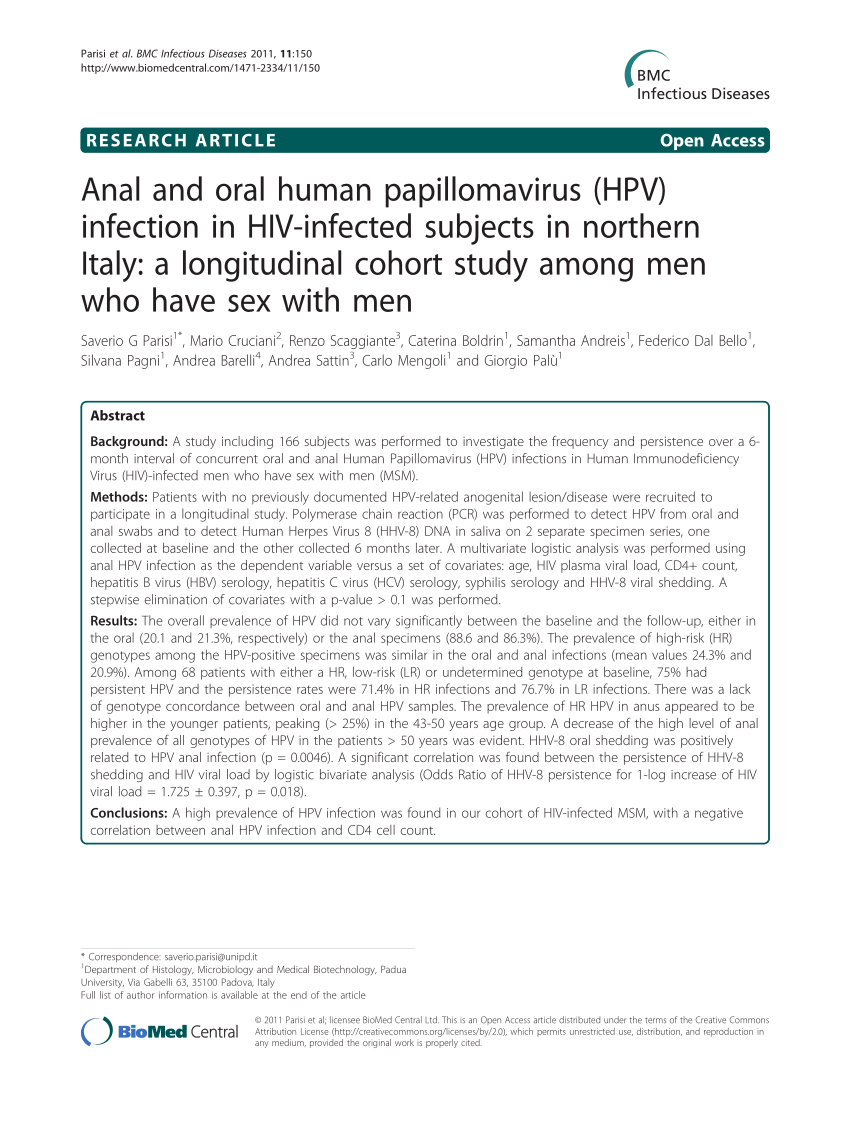 Pdf Anal And Oral Human Papillomavirus Hpv Infection In Hiv