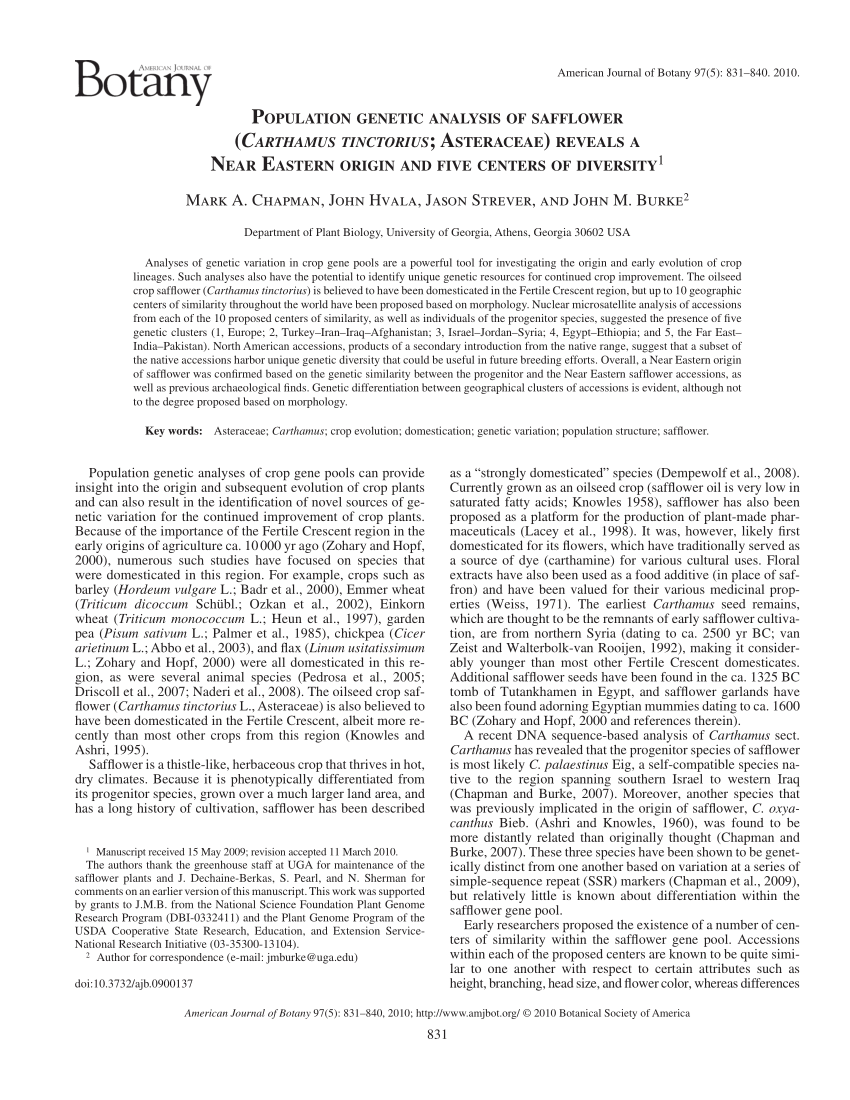 PDF) Population genetic analysis of safflower (Carthamus 