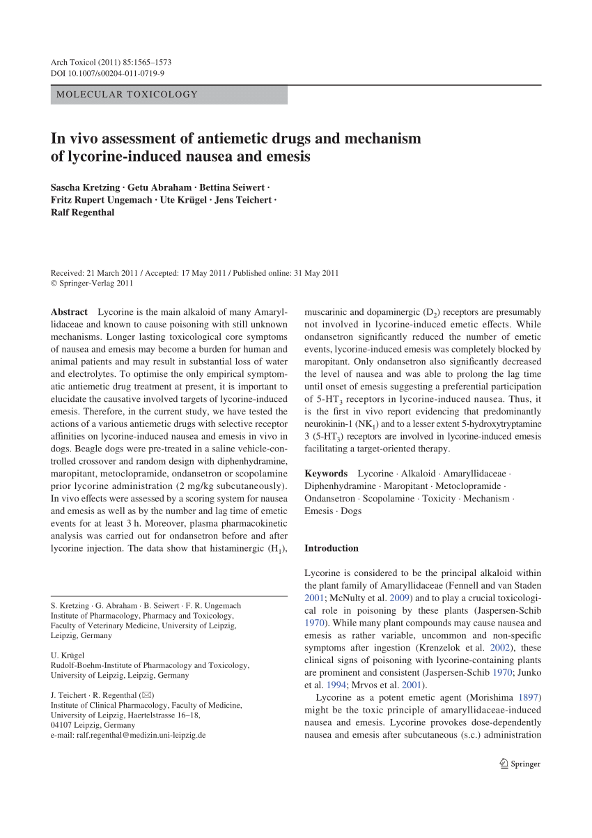 Pdf In Vivo Assessment Of Antiemetic Drugs And Mechanism Of