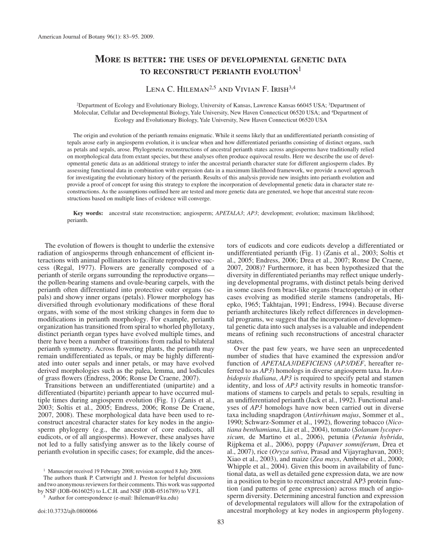 Pdf More Is Better The Uses Of Developmental Genetic Data To Reconstruct Perianth Evolution