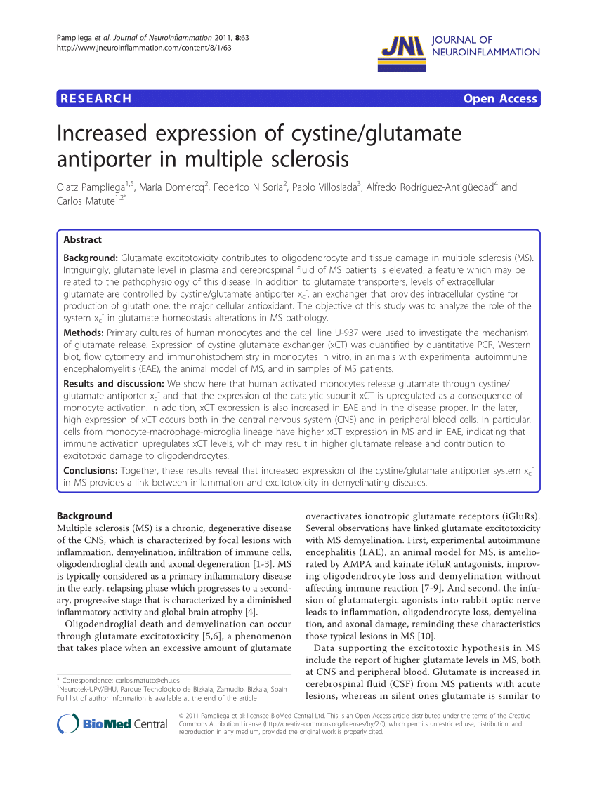 PDF) Increased expression of cystine/glutamate antiporter in 