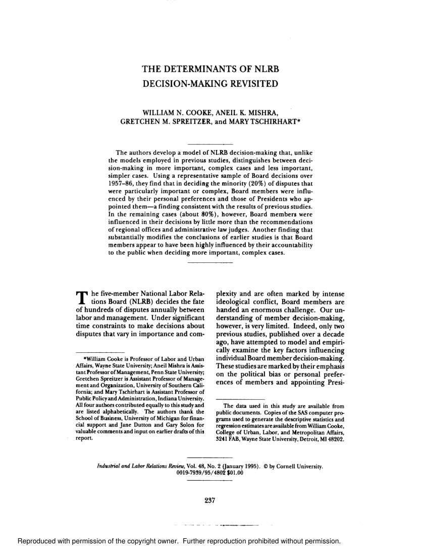 (PDF) The Determinants of NLRB DecisionMaking Revisited