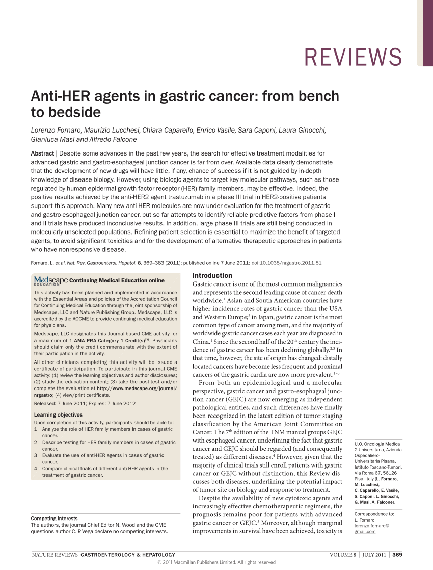 PDF) Anti-HER agents in gastric cancer: From bench to bedside