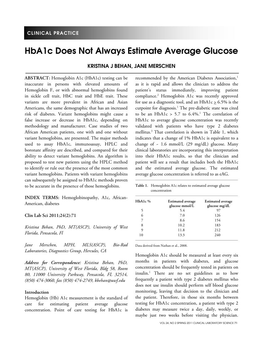 Hba1c And Estimated Average Glucose Chart
