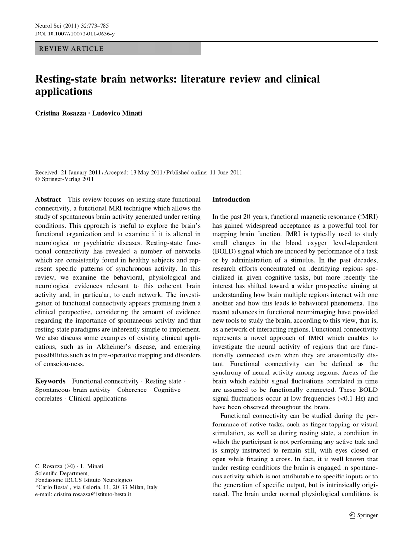 resting state brain networks literature review and clinical applications