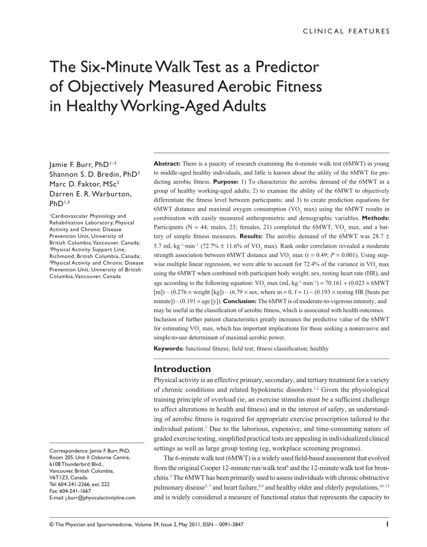 Pdf The 6 Minute Walk Test As A Predictor Of Objectively Measured