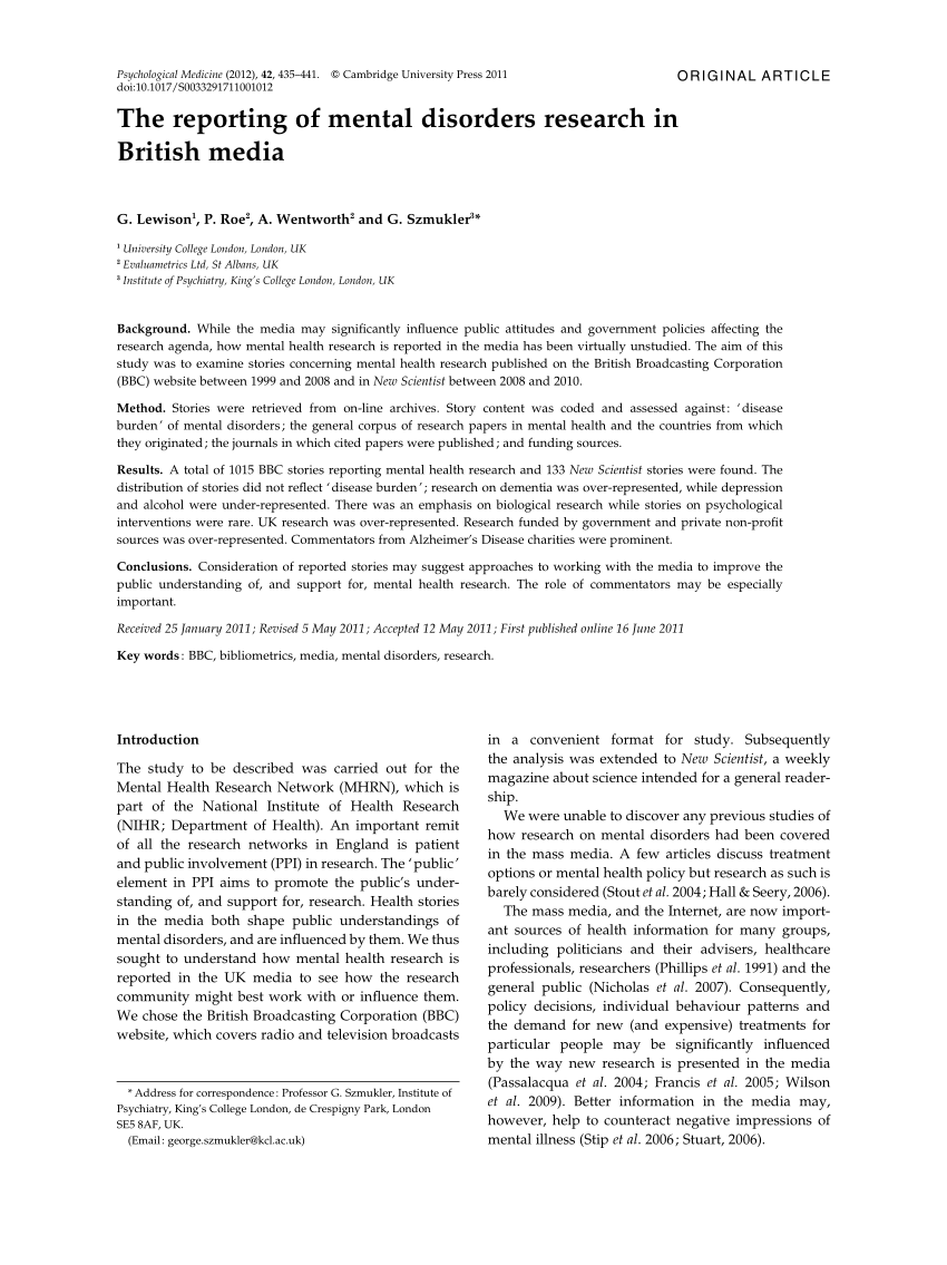 mental health research paper example