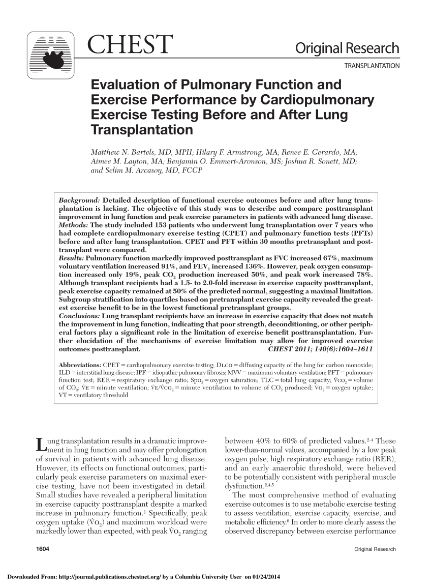 (PDF) Evaluation of Pulmonary Function and Exercise ...