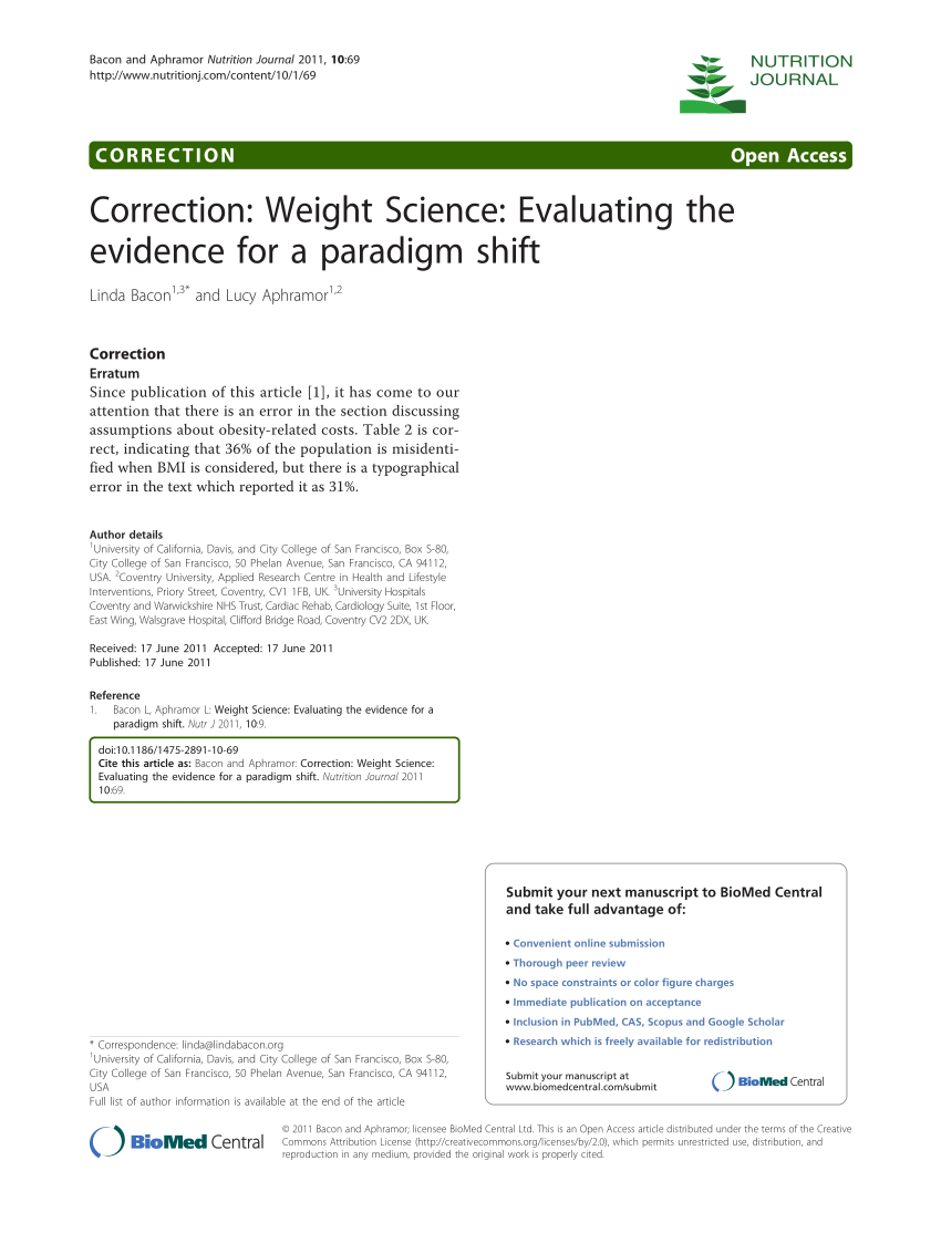 weight science evaluating the evidence for a paradigm shift