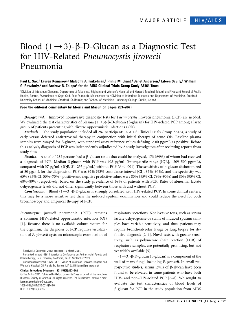 (PDF) Blood (1->3)- -D-Glucan as a Diagnostic Test for HIV-Related 