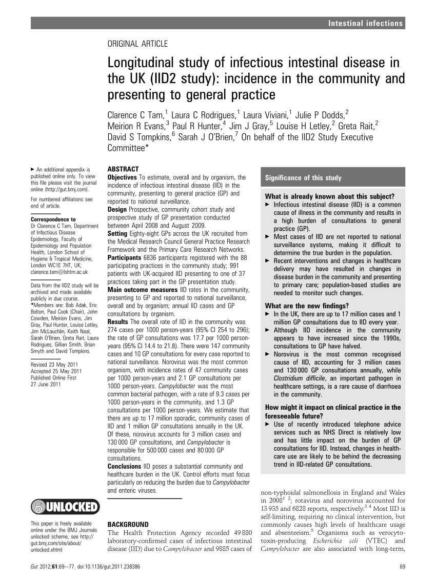 (PDF) Longitudinal study of infectious intestinal disease ...