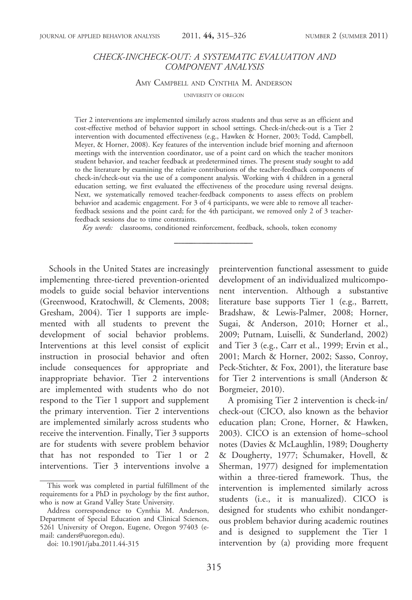 PDF) Check-in/check-out: A systematic evaluation and component