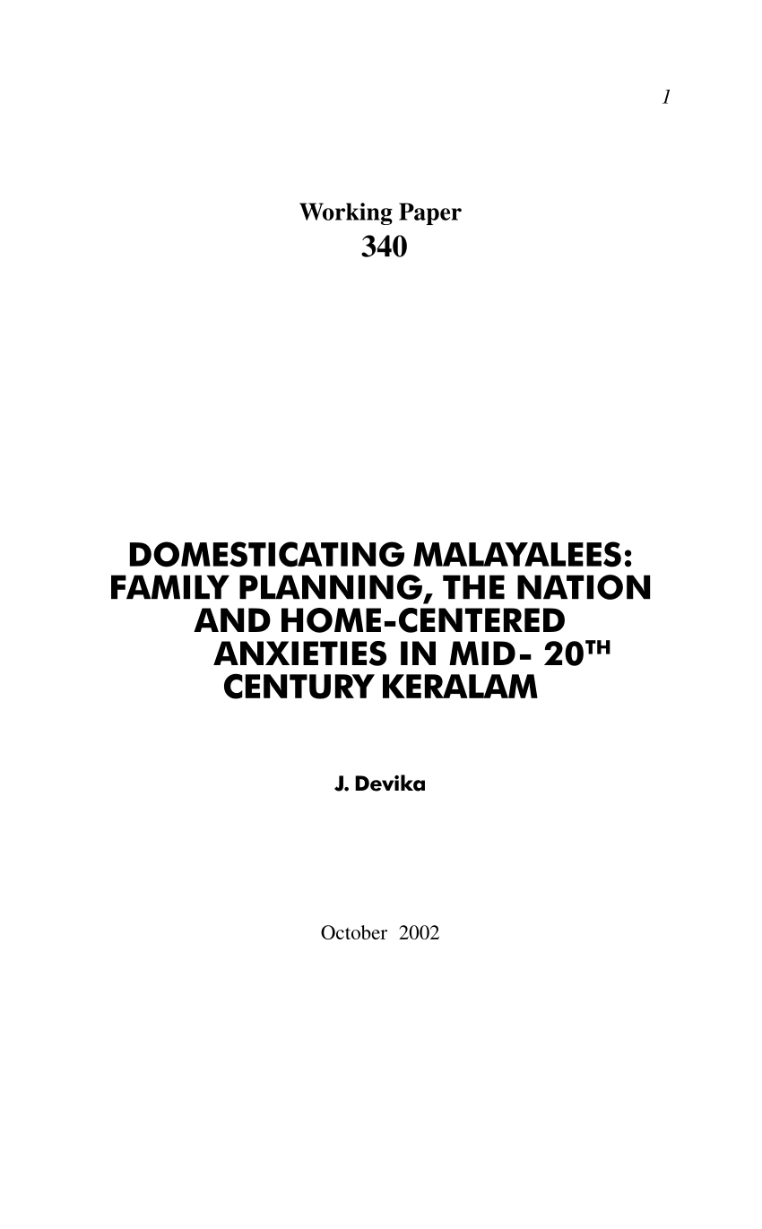 Pdf Domesticating Malayalees Family Planning The Nation And