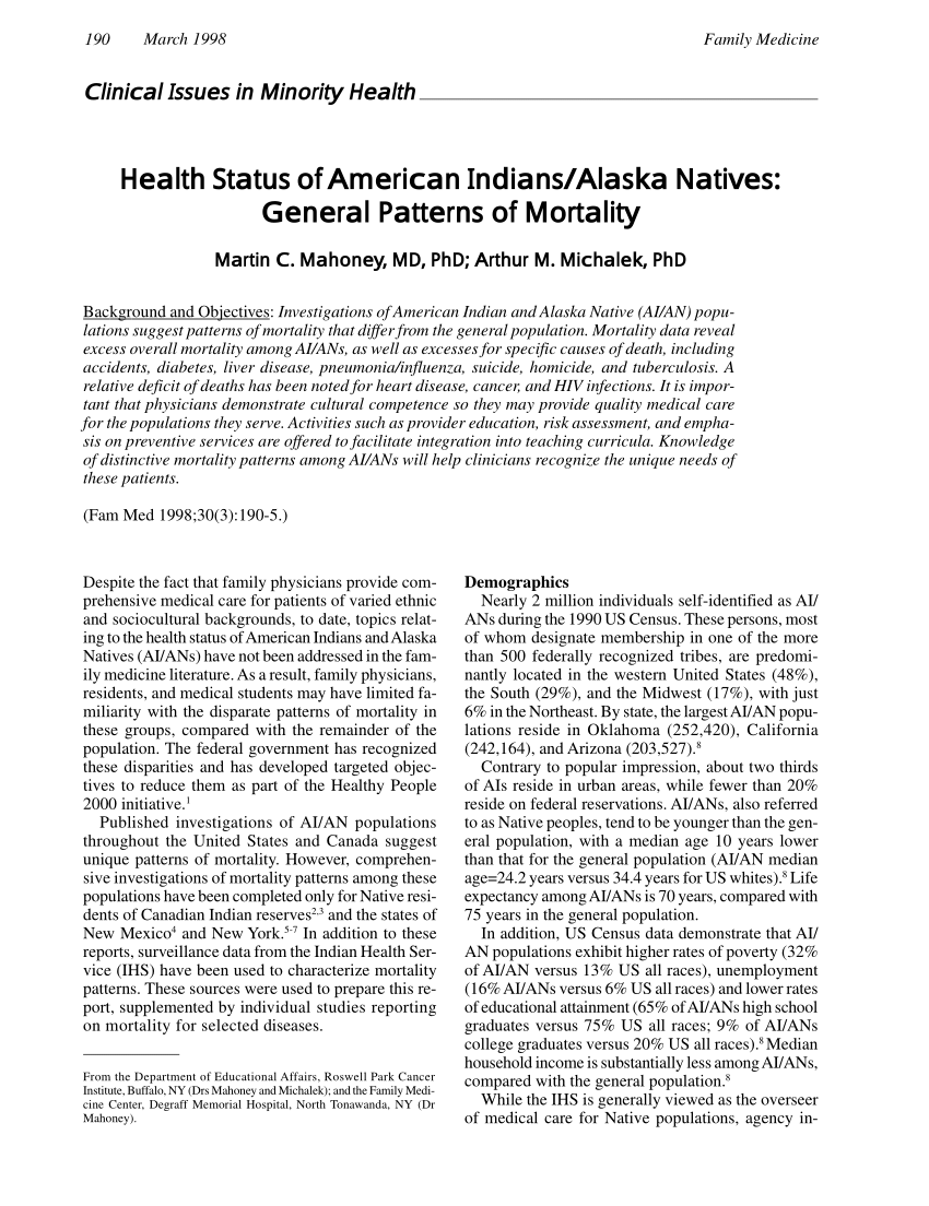 Pdf Health Status Of American Indians Alaska Natives General