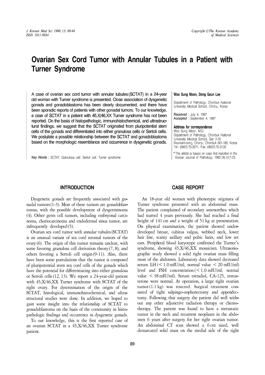 Pdf Ovarian Sex Cord Tumor With Annular Tubules In A Patient With Turner Syndrome 