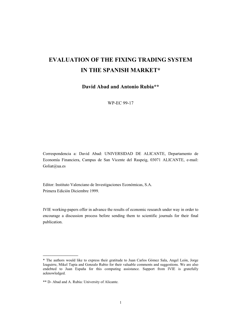 (PDF) - EVALUATION OF THE FIXING TRADING SYSTEM IN THE SPANISH MARKET