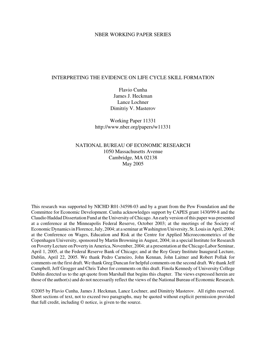 Pdf Interpreting The Evidence On Life Cycle Skill Formation