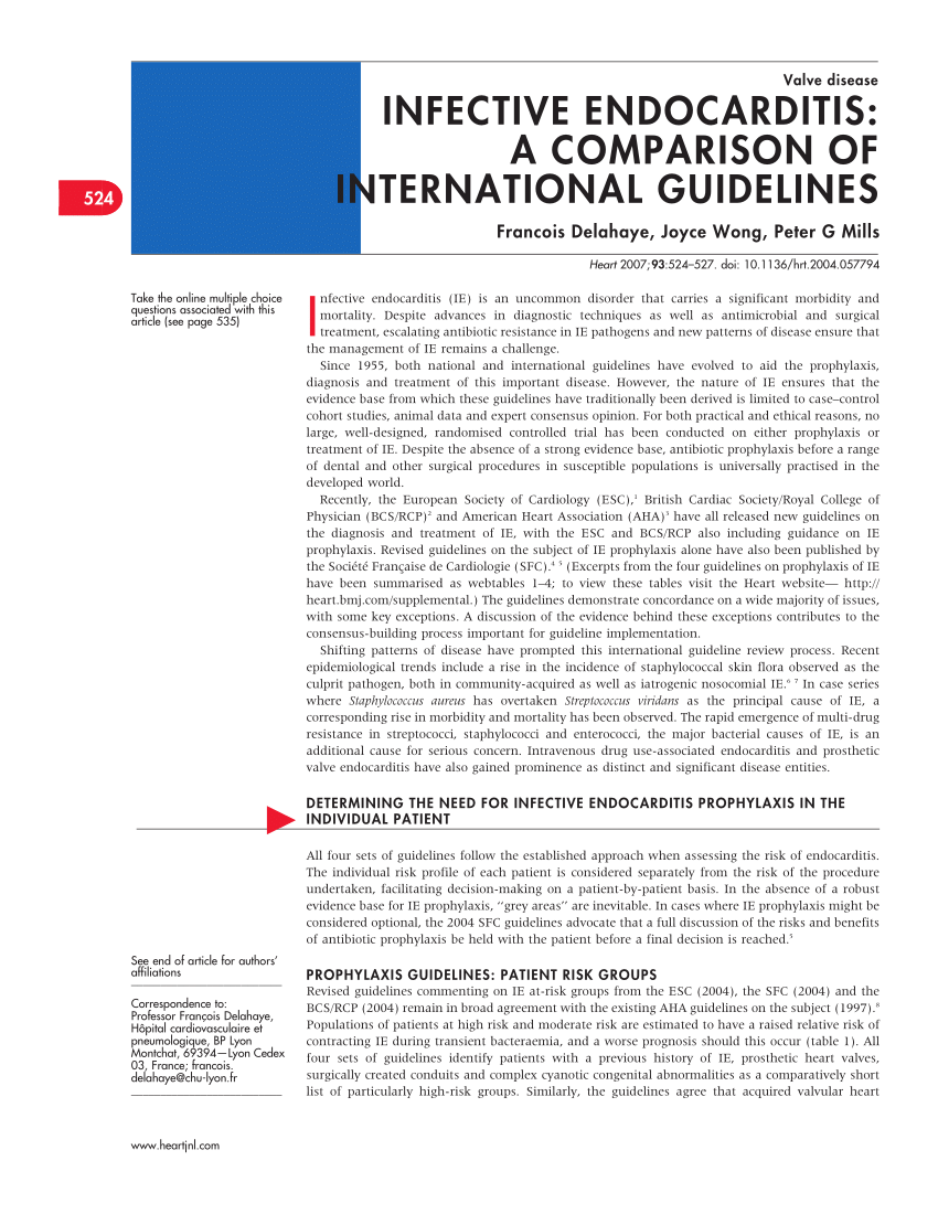 (PDF) Infective endocarditis A comparison of international guidelines