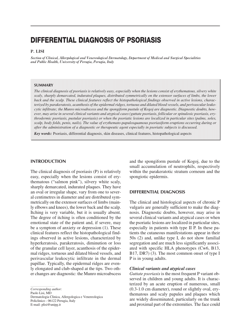 diagnosis of psoriasis pdf