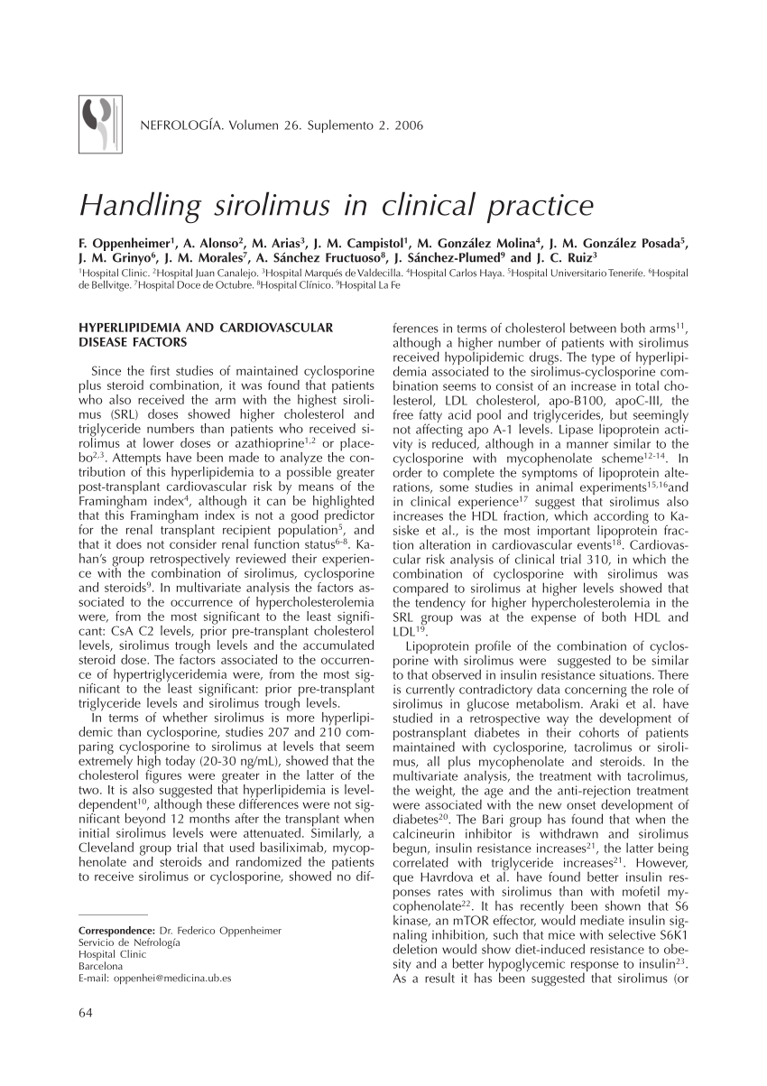 Pdf Handling Sirolimus In Clinical Practice Spanish Nephrology Society