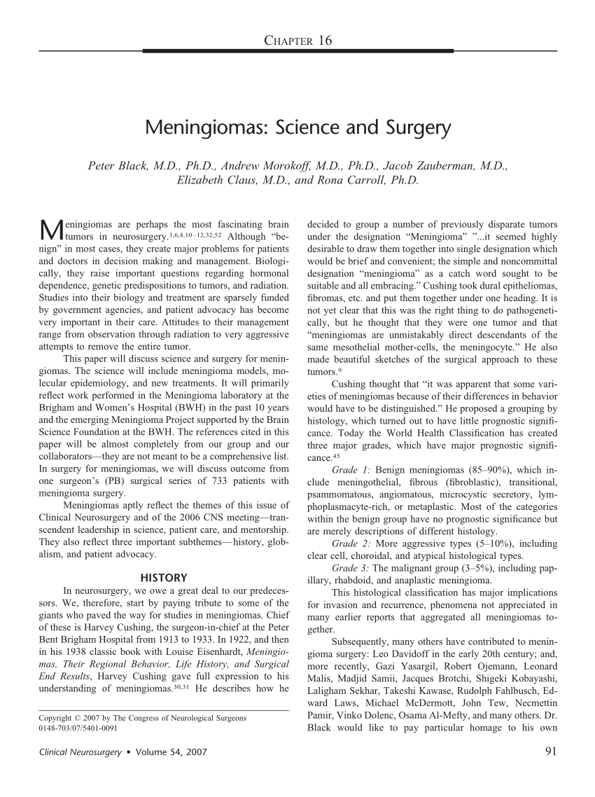 PDF) Meningiomas: Science and surgery