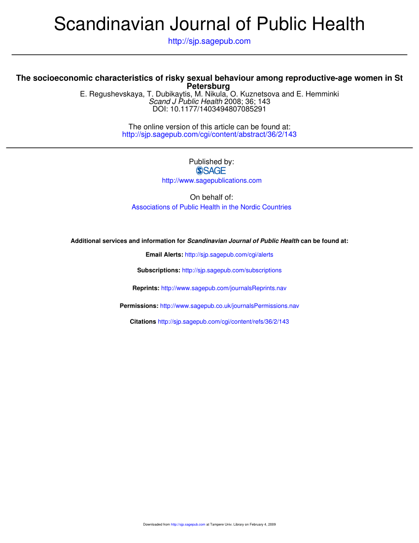 PDF) The socioeconomic characteristics of risky sexual behaviour among  reproductive-age women in St Petersburg