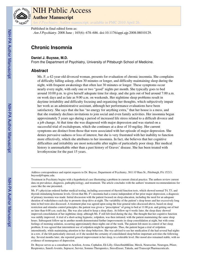 insomnia research paper pdf