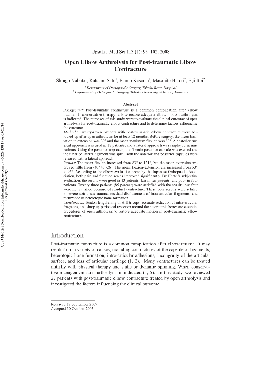 PDF Sekundäreingriffe nach Ellenbogengelenkverletzung