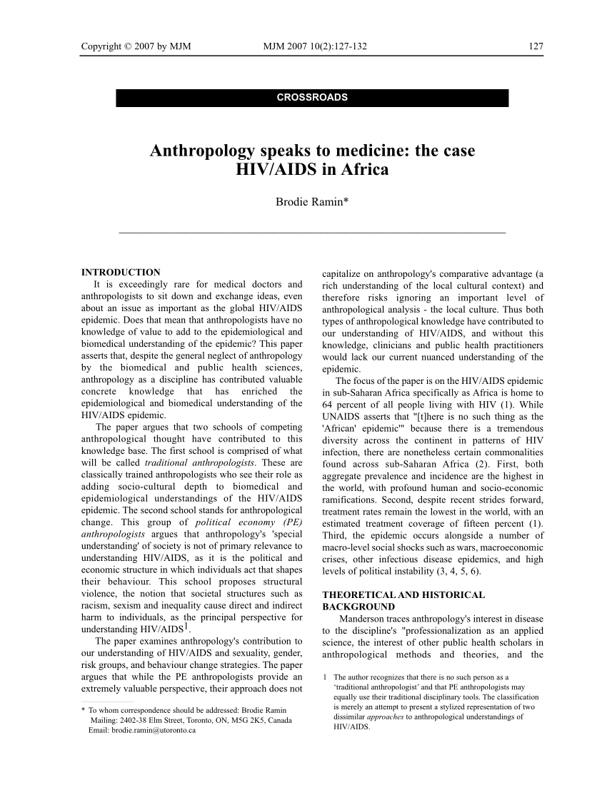 PDF Anthropology speaks to medicine the case HIV AIDS in Africa