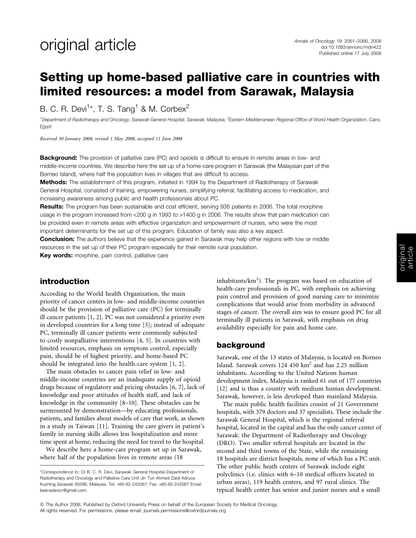 Pdf Setting Up Home Based Palliative Care In Countries With Limited Resources A Model From Sarawak Malaysia