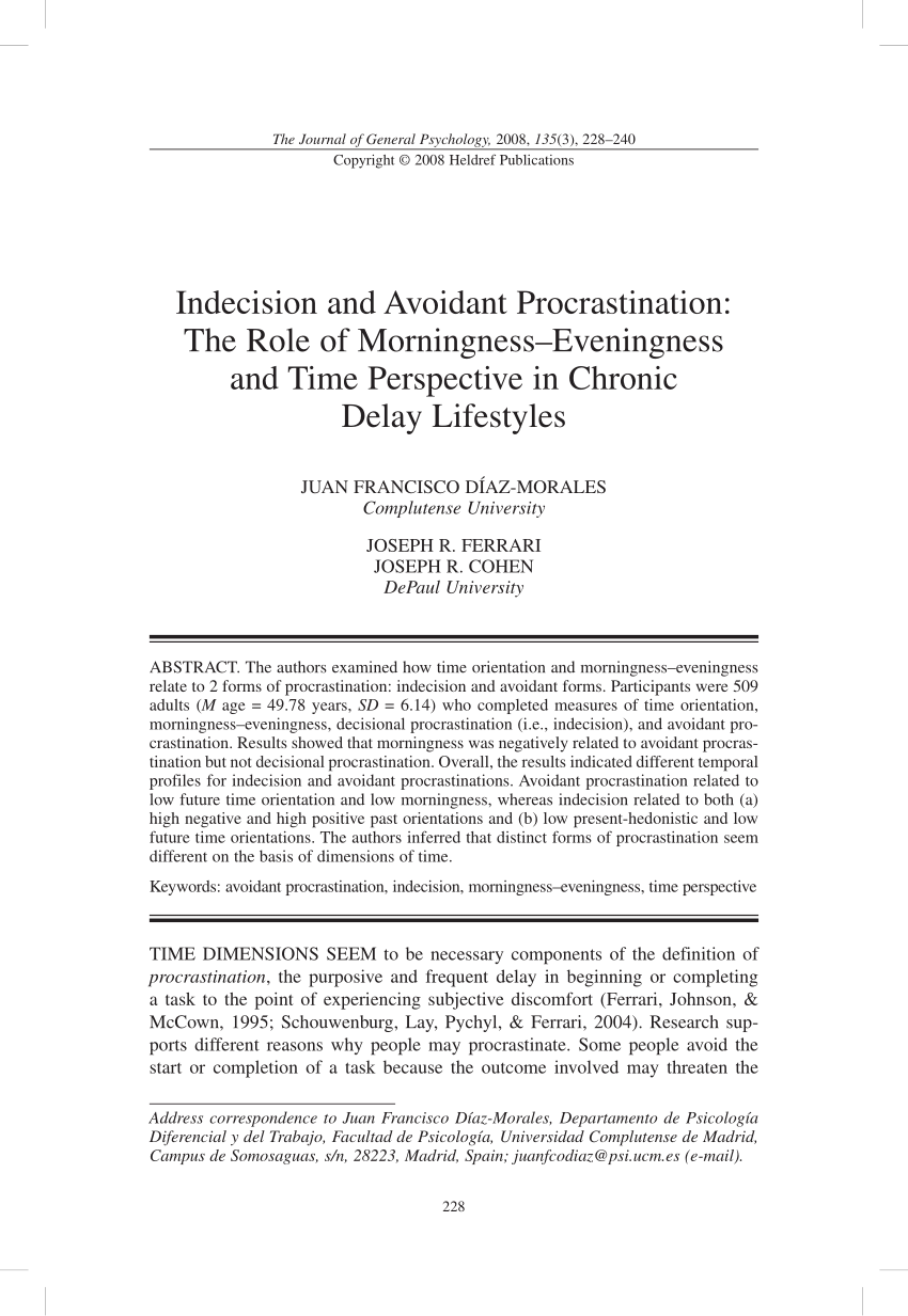 pdf) indecision and avoidant procrastination: the role of