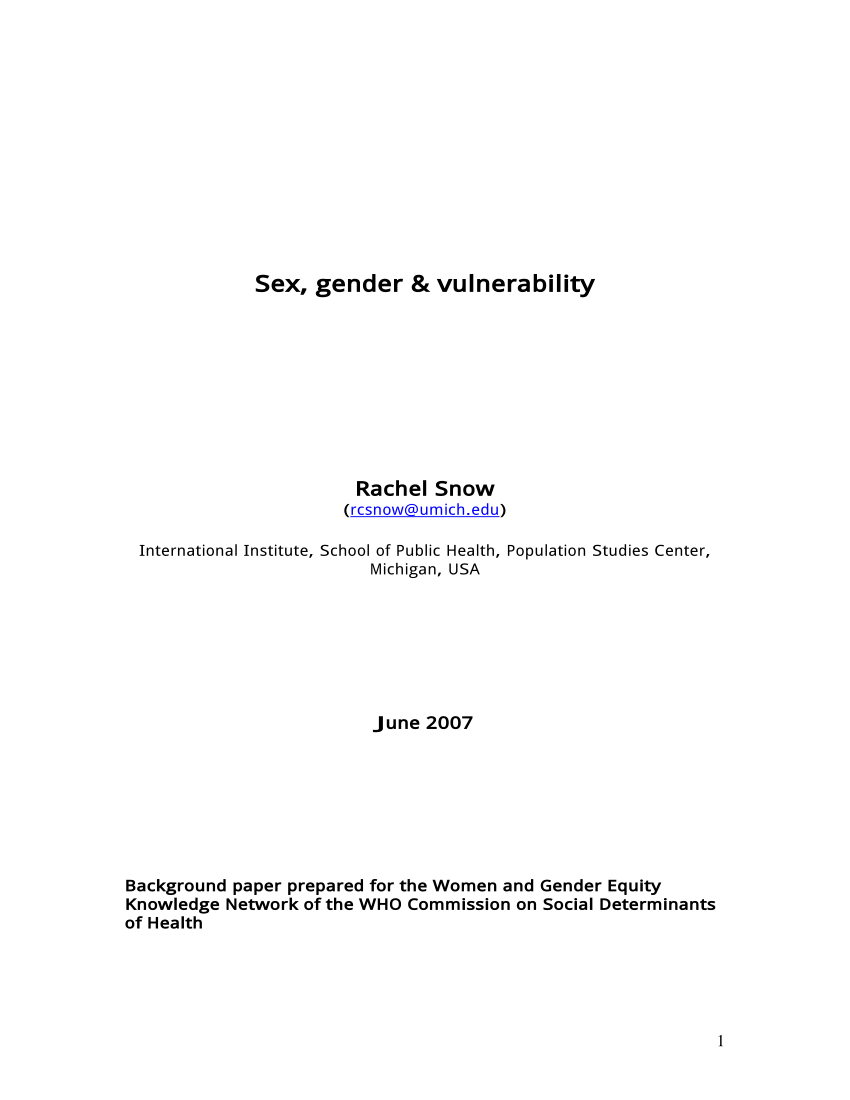  PDF Sex Gender and Vulnerability