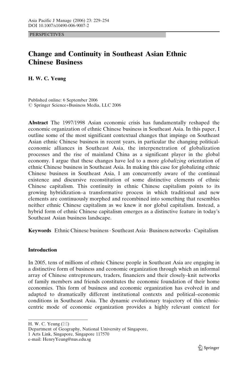 (PDF) Change and Continuity in Southeast Asian Ethnic Chinese Business