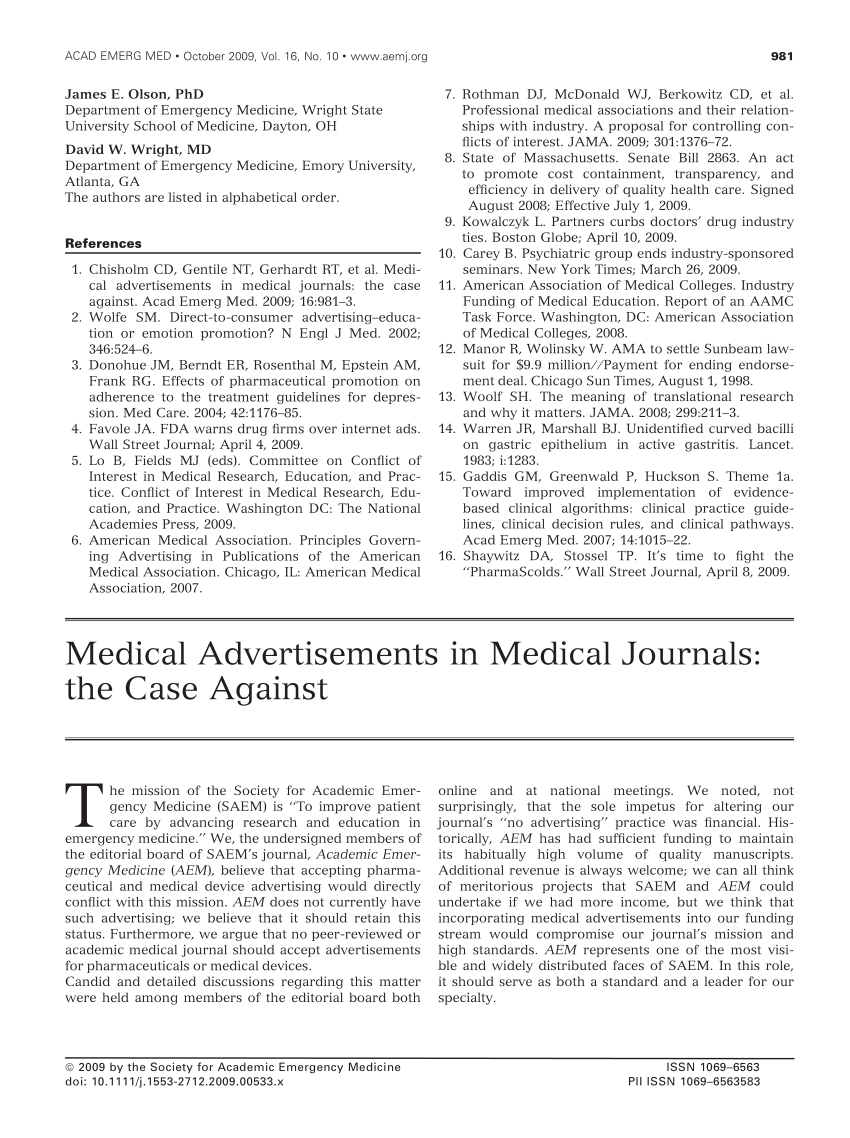 (PDF) Medical Advertisements in Medical Journals the Case Against