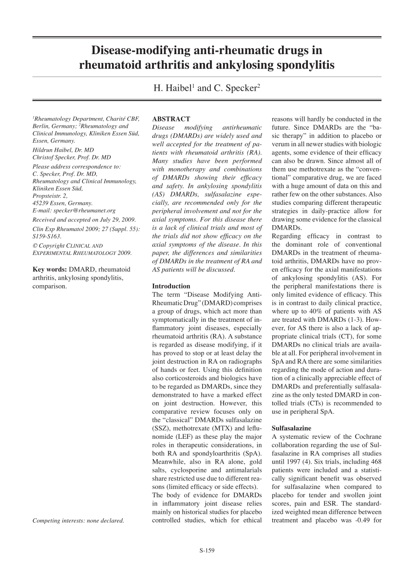 (PDF) Diseasemodifying antirheumatic drugs in rheumatoid