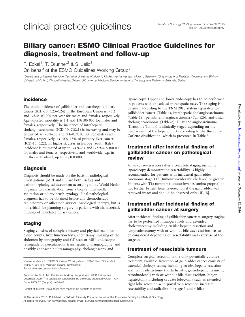 Pdf Biliary Cancer Esmo Clinical Practice Guidelines For Diagnosis Treatment And Follow Up