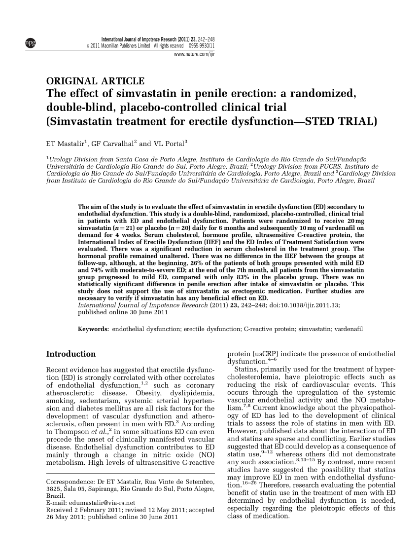 PDF The effect of simvastatin in penile erection A randomized