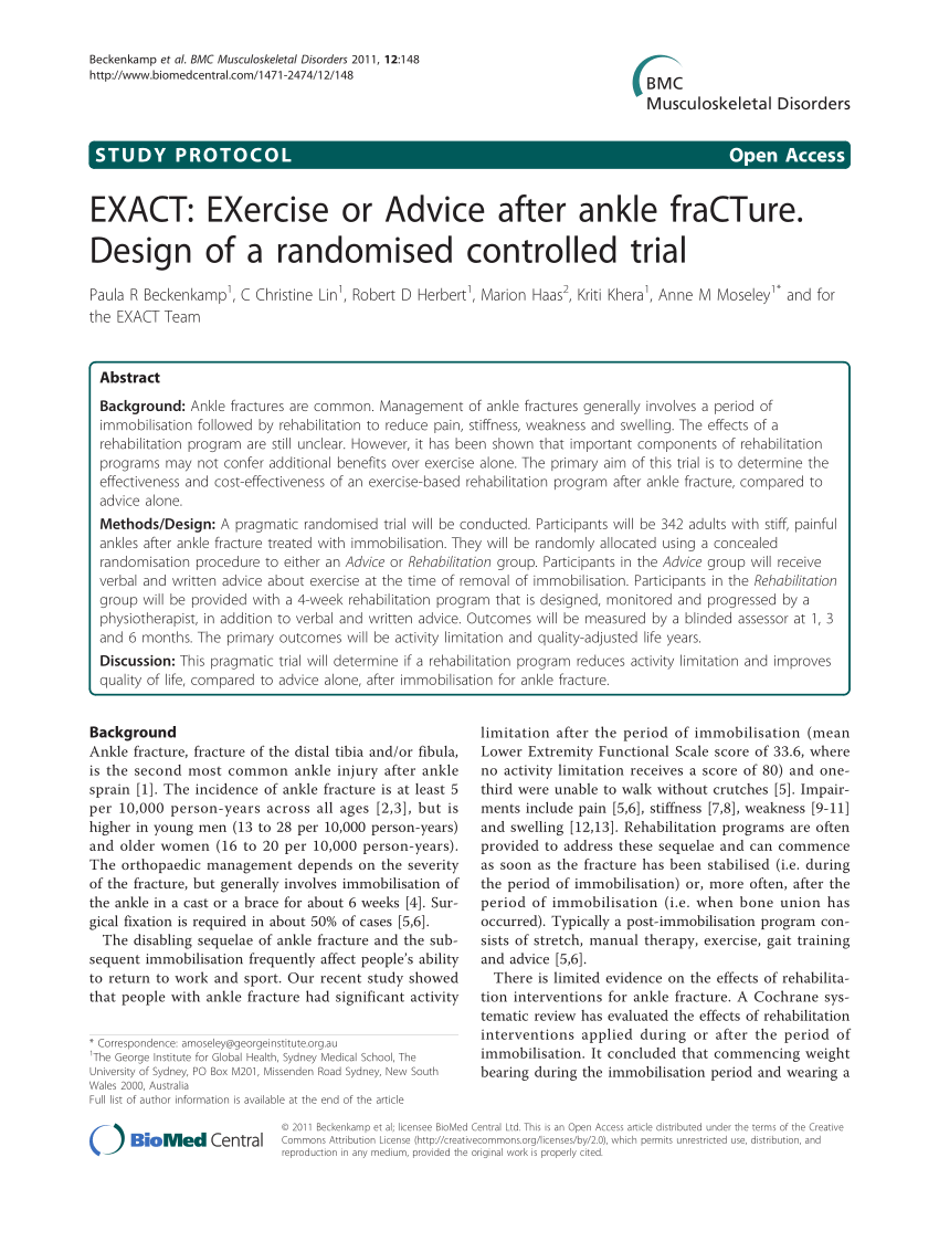 EXACT : EXercise or Advice after ankle fraCTure : design of a randomised  controlled trial