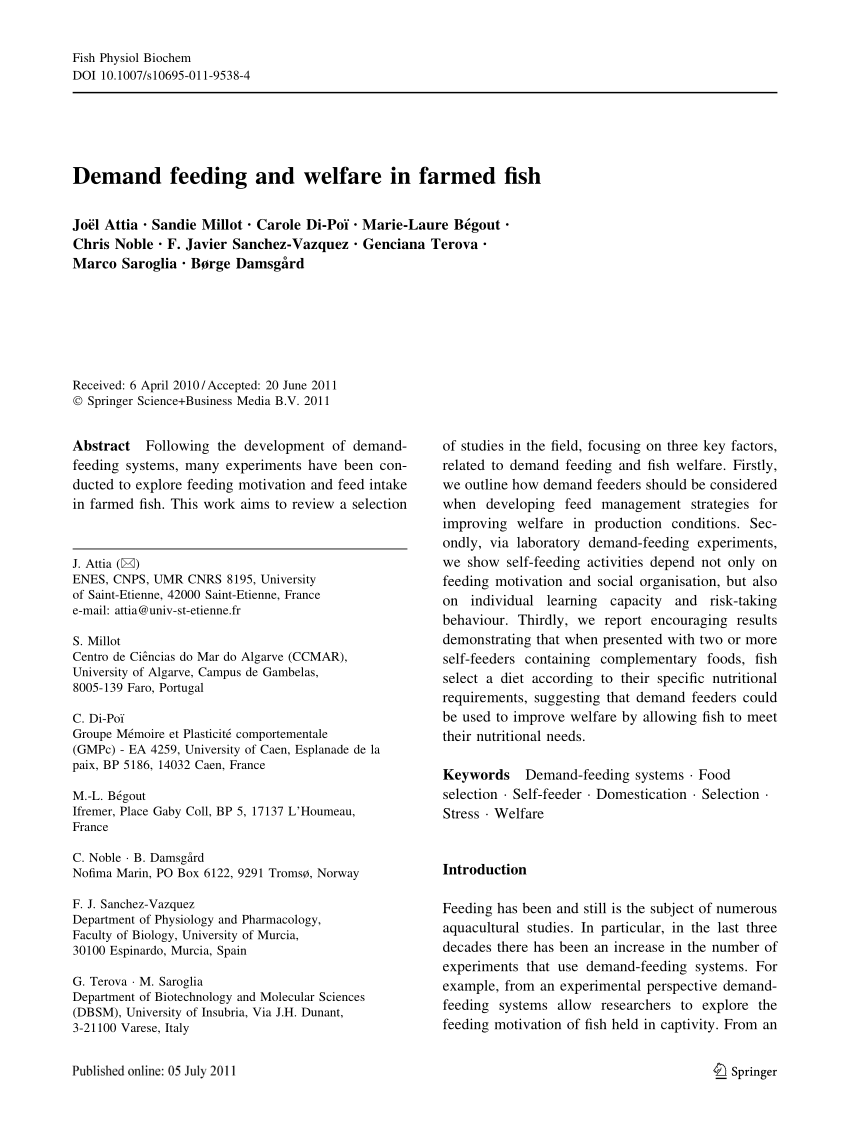 Pdf Demand Feeding And Welfare In Farmed Fish