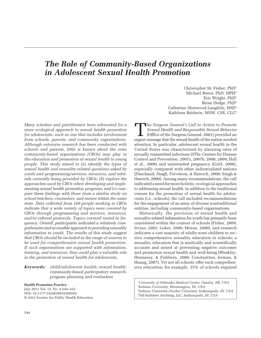 PDF The Role of Community Based Organizations in Adolescent