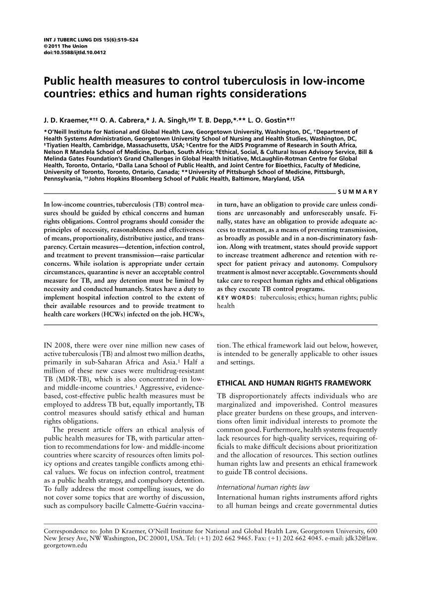Pdf Public Health Measures To Control Tuberculosis In Low Income Countries Ethics And Human Rights Considerations