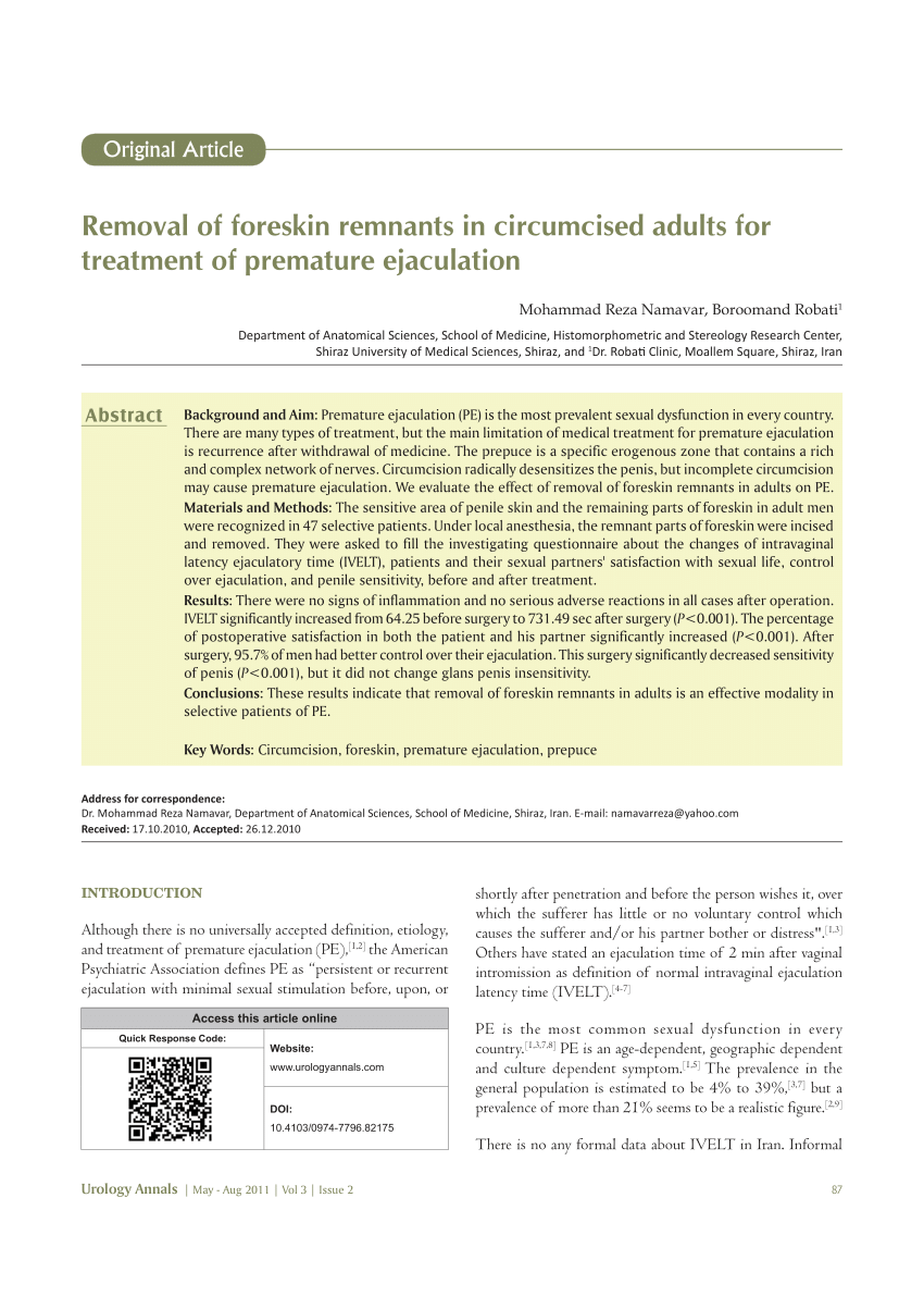 PDF Removal of foreskin remnants in circumcised adults for