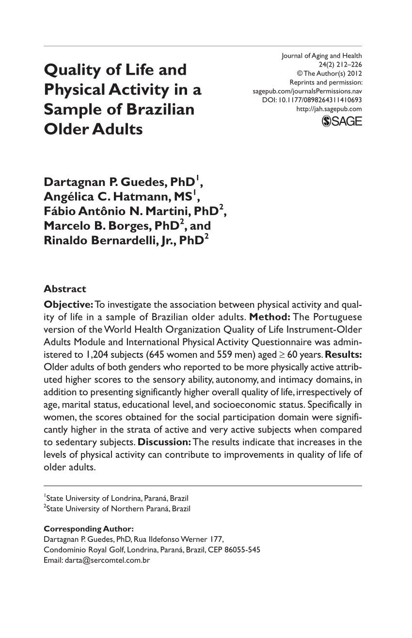 PDF) Differences in quality of life among older adults in Brazil