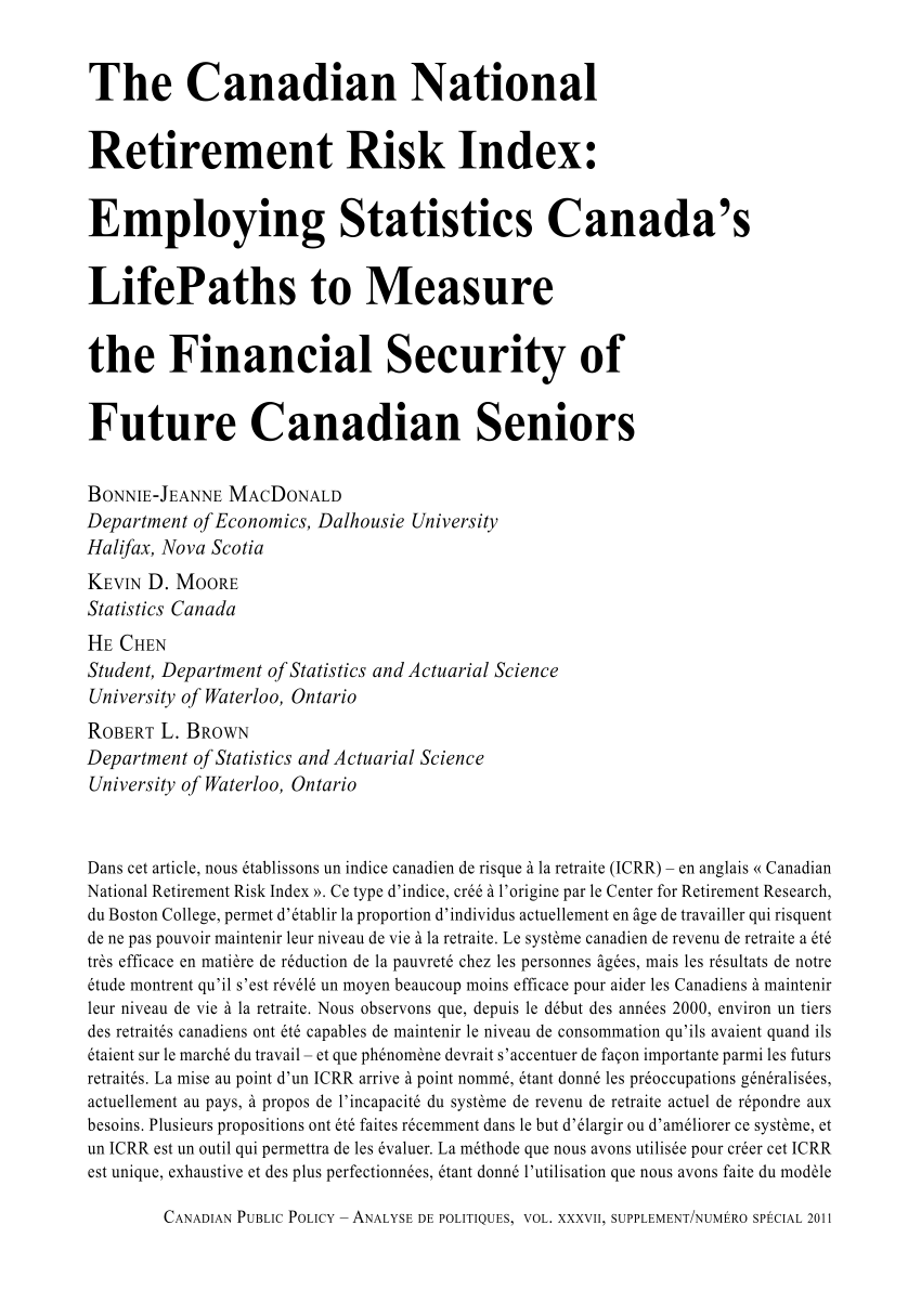 (PDF) The Canadian National Retirement Risk Index Employing Statistics