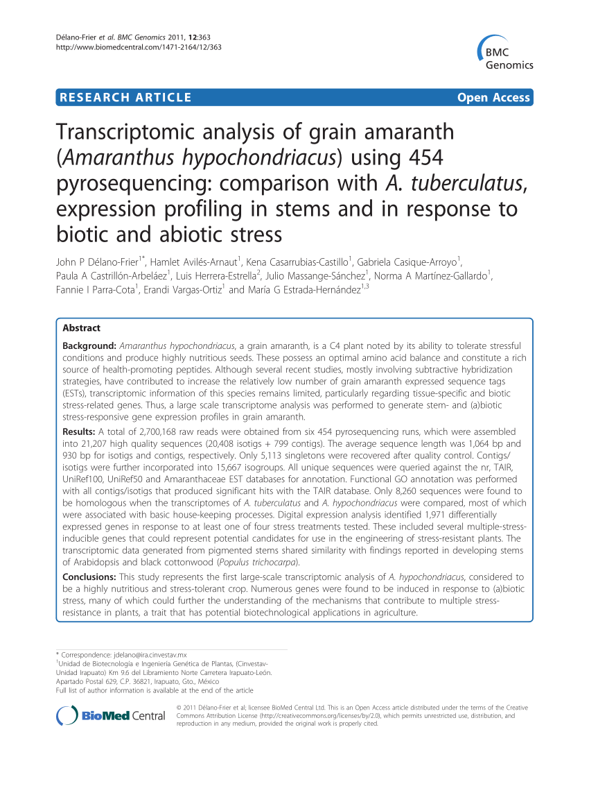 PDF) Transcriptomic analysis of grain amaranth (Amaranthus 
