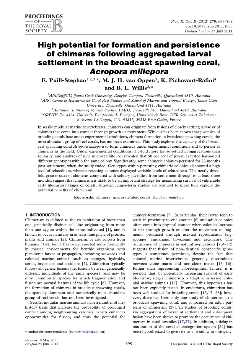 Chimerism in Wild Adult Populations of the Broadcast Spawning