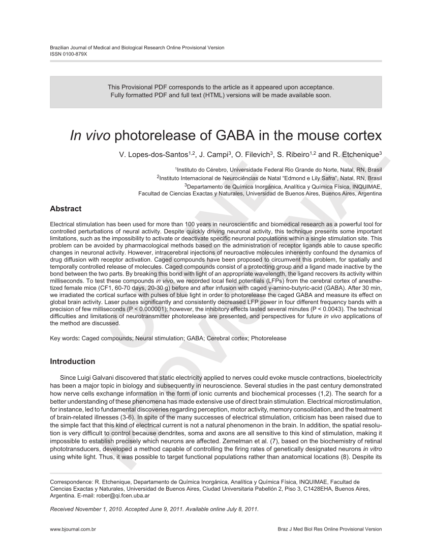 PDF) In vivo photorelease of GABA in the mouse cortex