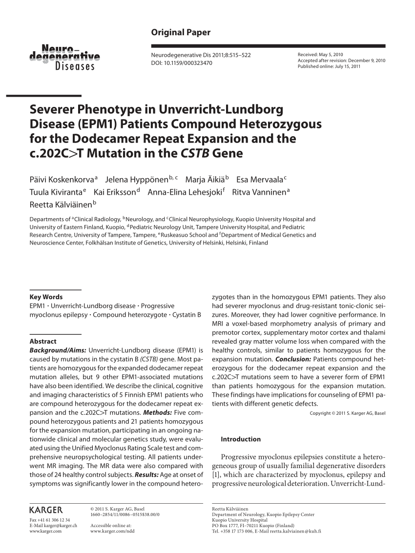 (PDF) Severer Phenotype in Unverricht-Lundborg Disease (EPM1) Patients